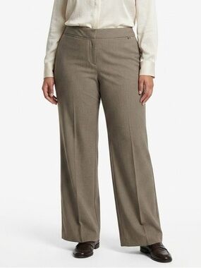 Express Editor Pinstripe Wide Leg Dress Pants Tan Brown Trouser Size 6R